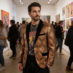 NWT Inserch metallic copper brocade blazer in XL | high-shine, and prom-ready